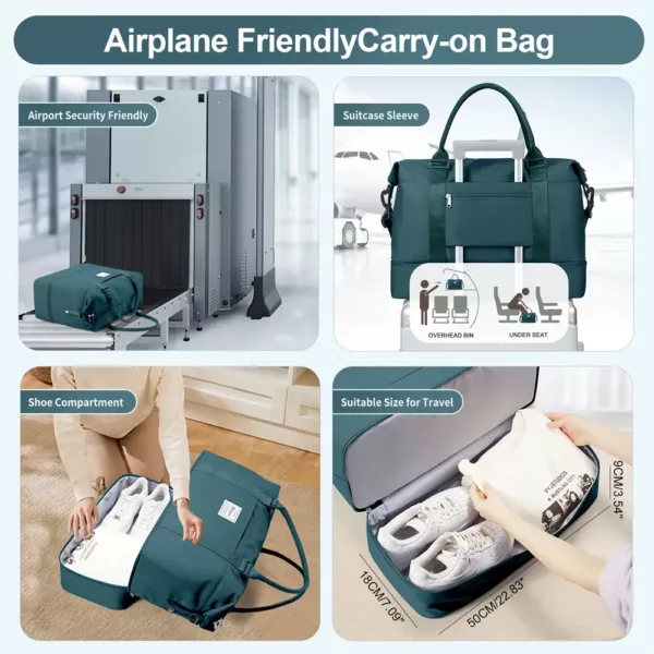 Sac de voyage femme polyvalent en nylon avec compartiments séparés et porte-chaussures