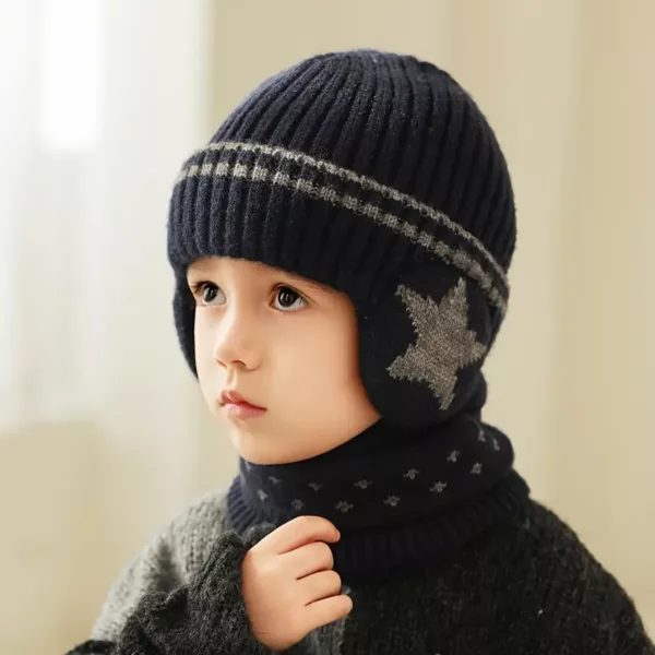 Ensemble bonnet et tour de cou enfant hiver – maille douce chaude mixte 4 pièces