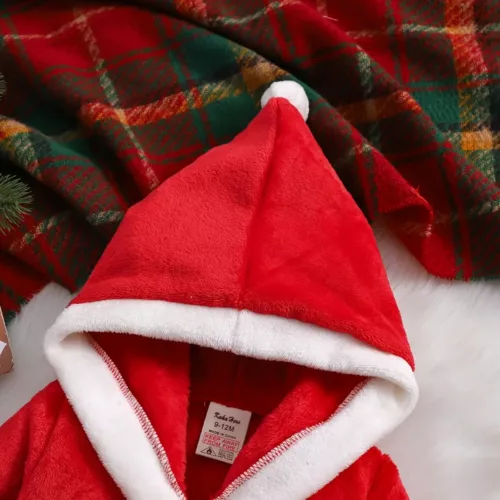 Peignoir enfant en polaire douce avec capuche et bordure blanche – style Noël