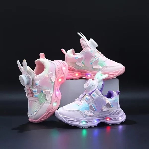 Chaussures princesses fille à LED avec oreilles de lapin et motifs papillon cœur
