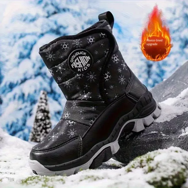 Bottes de neige garçon doublées polaire motif étoile – hiver chaud et antidérapant