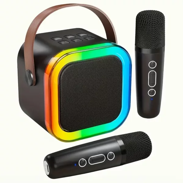 Karaoké portable avec 2 micros filaires – mini système audio tout-en-un