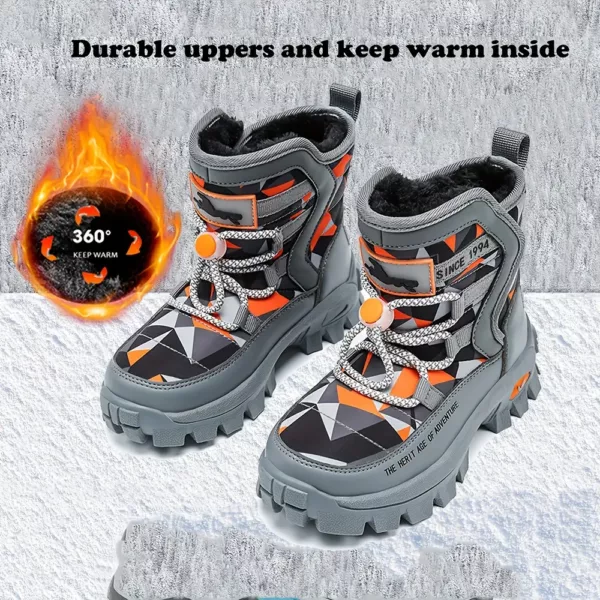 Bottes de neige enfant imperméables camouflage – chaleur et adhérence hiver