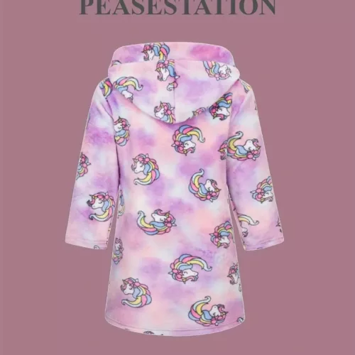 Peignoir enfant en flanelle douce à capuche – motif dessin animé fille