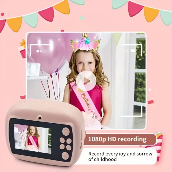 Appareil photo instantané enfant avec batterie longue durée et 3 rouleaux photo