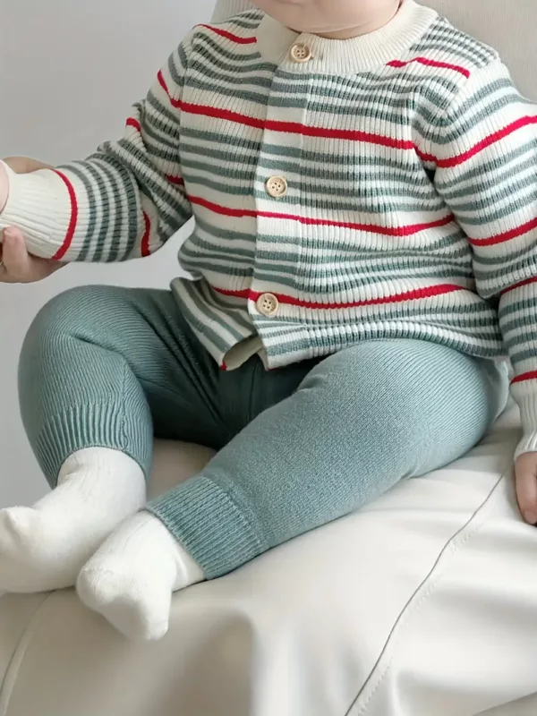 Ensemble naissance bébé fille – cardigan rayé polaire et pantalon chaud extérieur
