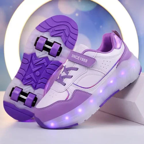 Baskets LED enfants avec roues détachables – recharge USB et mesh respirant