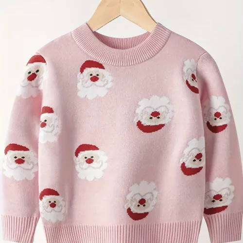Pull de Noël tricoté enfant – motif Père Noël doux et chaud pour hiver
