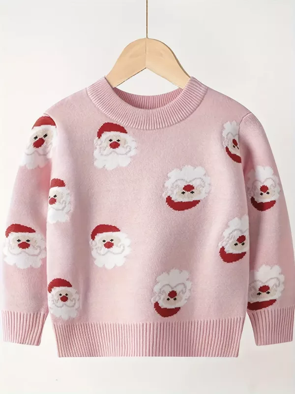 Pull de Noël tricoté enfant – motif Père Noël doux et chaud pour hiver