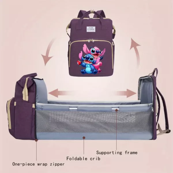 Sac à langer pliable avec berceau intégré et poches isolées – motif Stitch Disney