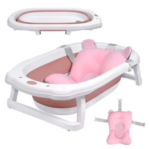 Baignoire pliable bébé ergonomique avec tapis amovible – compacte et antidérapante