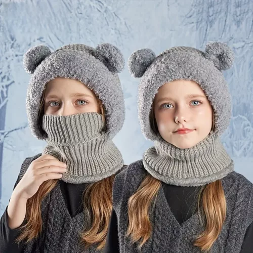 Ensemble bonnet, cache-cou et masque enfant en tricot chaud – mixte hiver