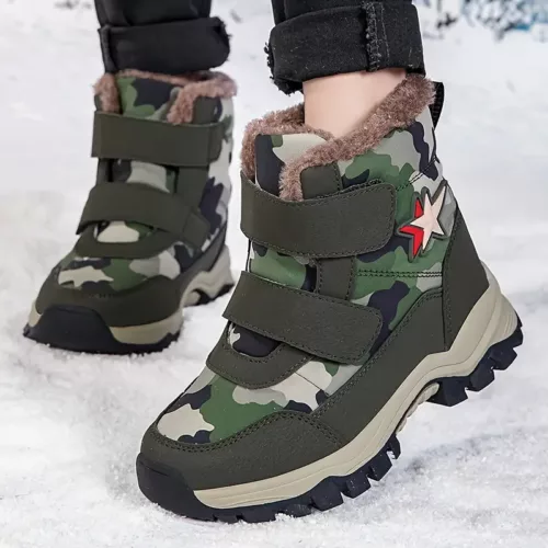 Bottes de neige enfant imperméables doublées fourrure – hiver mixte antidérapantes