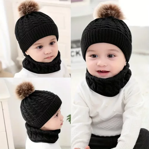 Ensemble bonnet et écharpe bébé tricoté – hiver chaud et doux 2 pièces