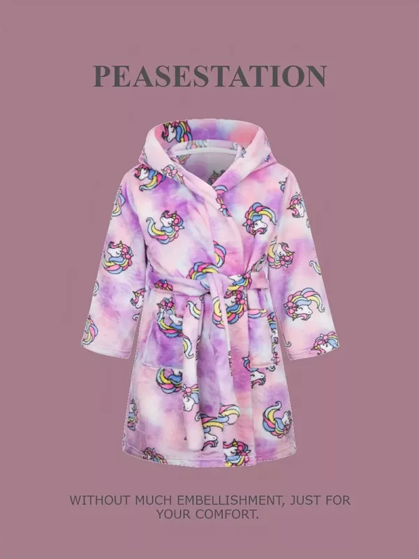 Peignoir enfant en flanelle douce à capuche – motif dessin animé fille