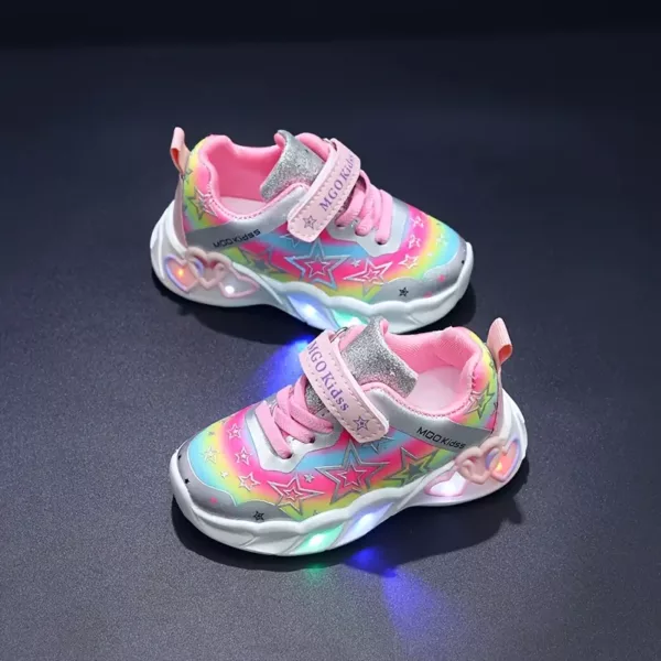 Baskets fille motifs étoile et cœur – Chaussures sport confort rose