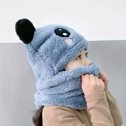Bonnet bébé avec tour de cou assorti – chaud et doux motif panda hiver