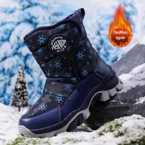 Bottes de neige garçon doublées polaire motif étoile – hiver chaud et antidérapant