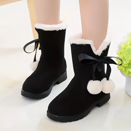 Bottes de neige fille fourrées polaire – fermeture zip, semelle PVC antidérapante