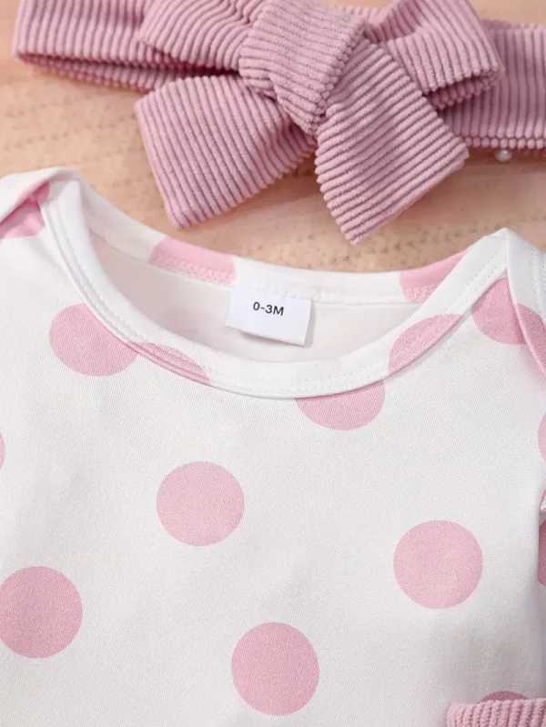 Ensemble naissance 3 pièces bébé fille – body, pantalon et bonnet assortis