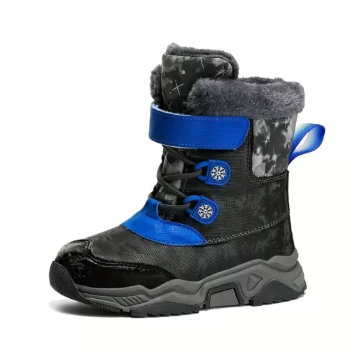 Bottes de neige enfant fourrées antidérapantes à rayures – hiver chaud et confort