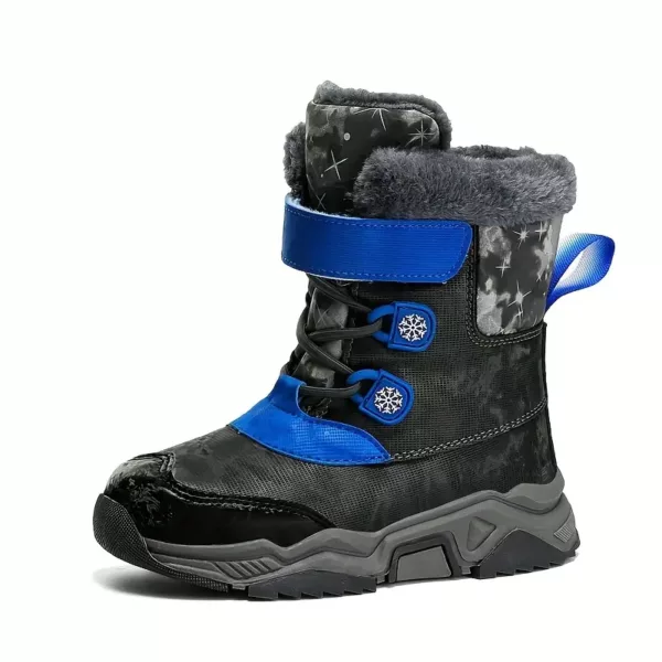 Bottes de neige enfant fourrées antidérapantes à rayures – hiver chaud et confort