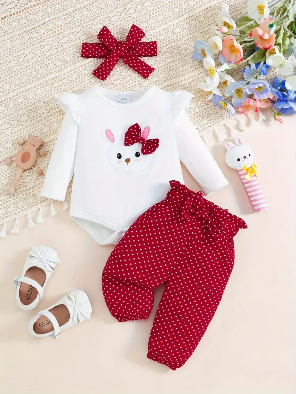 Ensemble naissance bébé fille 2 pièces – body brodé et pantalon assorti