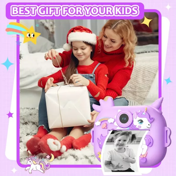 Appareil photo instantané enfant avec impression thermique – licorne ludique 48MP