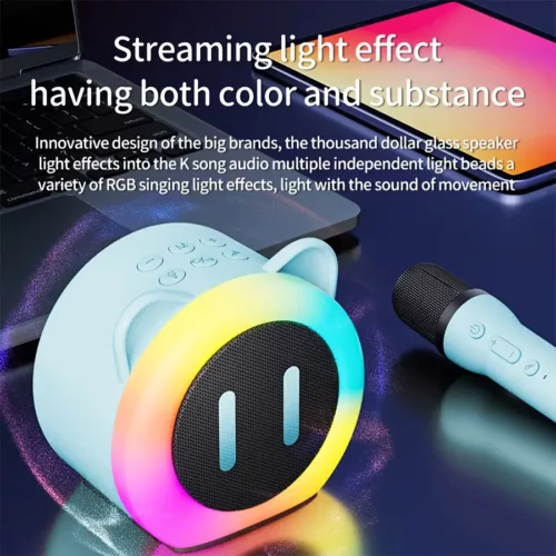Mini karaoké portable avec haut-parleur et micro sans fil – LED et USB rechargeable