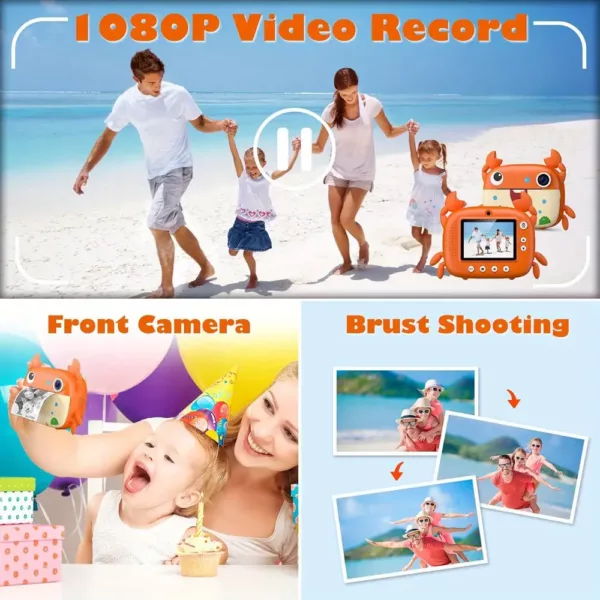 Appareil photo instantané enfants avec impression – numérique HD 12MP 1080P