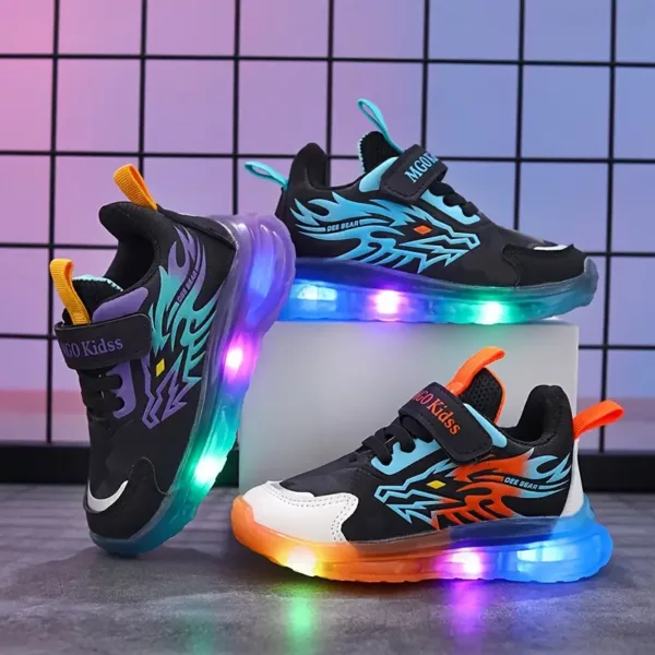 Baskets enfant LED motif dinosaure – chaussures sport lumineuses garçon fille