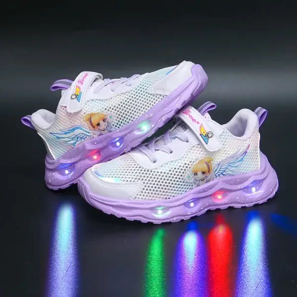 Baskets LED enfant avec ailes lumineuses et étoiles – maille respirante rose