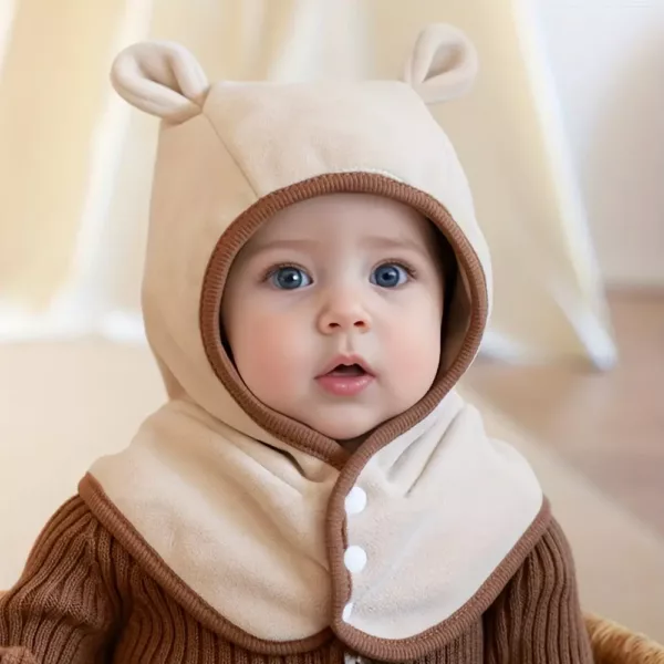 Ensemble bonnet enfant hiver – cache-cou et cagoule motif ours (lot de 2)
