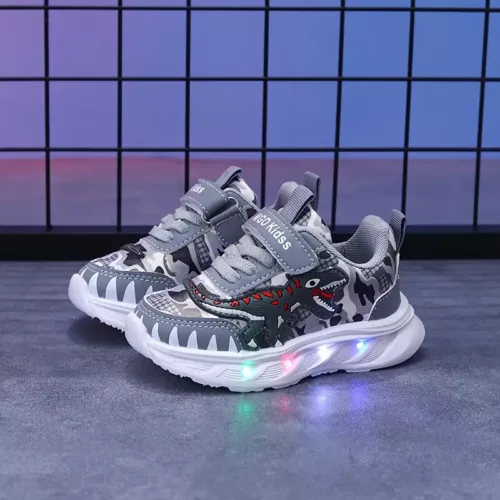 Baskets enfants dinosaure avec lumières LED – chaussures sport fun et lumineuses