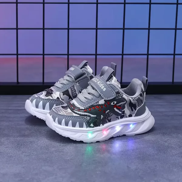 Baskets enfants dinosaure avec lumières LED – chaussures sport fun et lumineuses