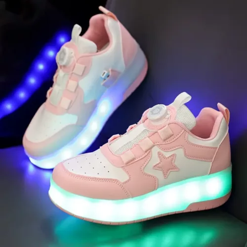 Chaussures à roulettes LED rechargeables pour filles – sneakers basses lumineuses