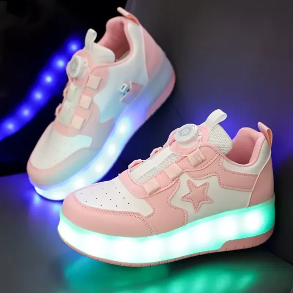 Chaussures à roulettes LED rechargeables pour filles – sneakers basses lumineuses