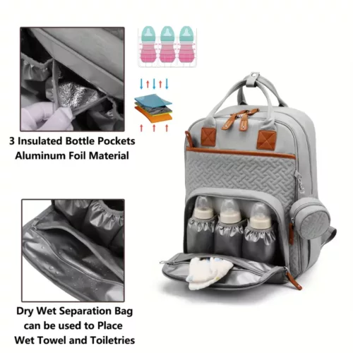 Sac à dos bébé multifonction avec attaches poussette et boîtier à sucette intégré