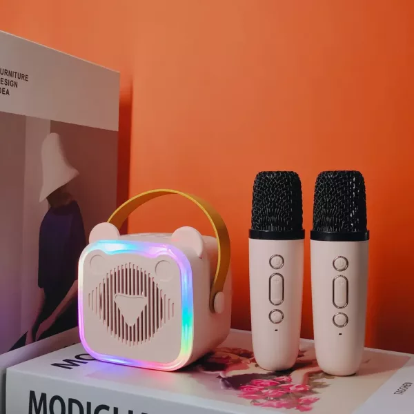 Karaoké sans fil avec 2 micros – enceinte rechargeable et lumières LED multicolores