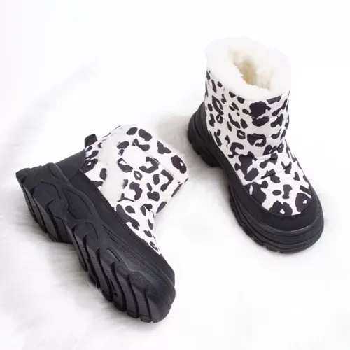 Bottes fourrées fille en peluche à motif léopard – chaudes hiver confortables