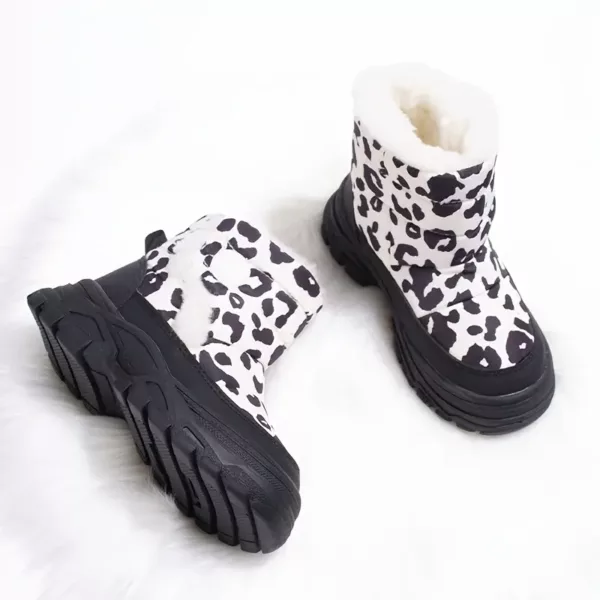 Bottes fourrées fille en peluche à motif léopard – chaudes hiver confortables