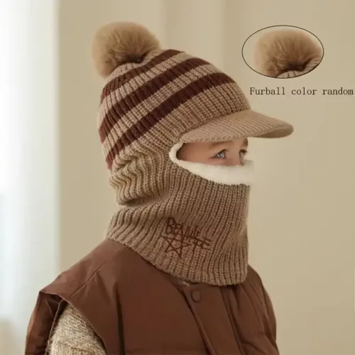 Bonnet d’hiver enfant avec tour de cou tricoté chaud et doux – 1 pièce