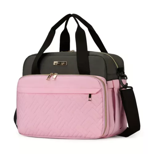 Sac à langer multifonction en tissu Oxford matelassé – rose et gris élégant
