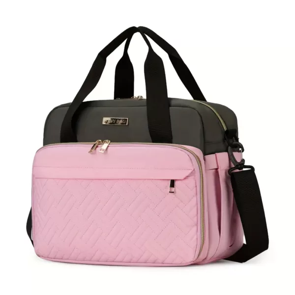 Sac à langer multifonction en tissu Oxford matelassé – rose et gris élégant