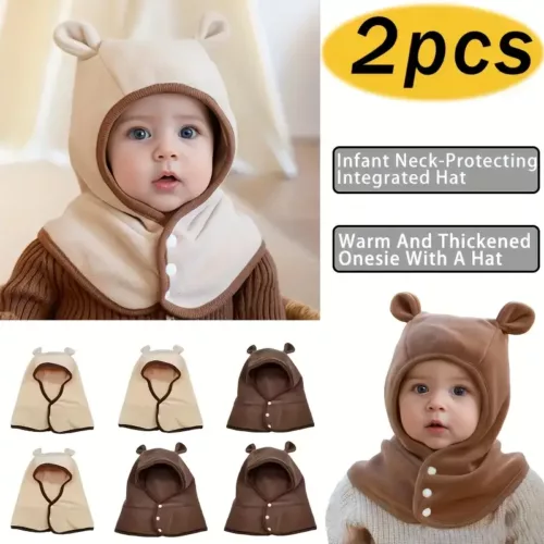 Ensemble bonnet et écharpe enfant – tricot doux hiver avec motif ours mignon
