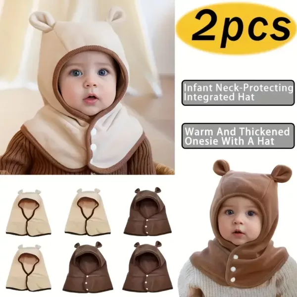 Ensemble bonnet et écharpe enfant – tricot doux hiver avec motif ours mignon