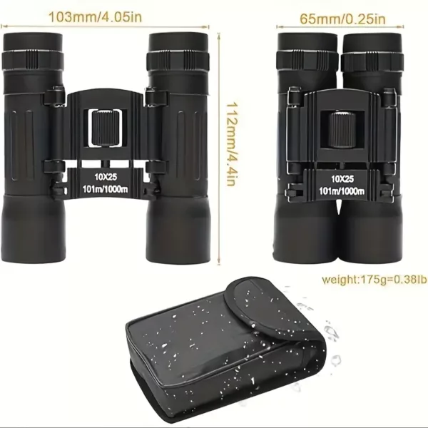 Jumelles compactes 10x25 pliables – idéales voyage, randonnée, concert, nature