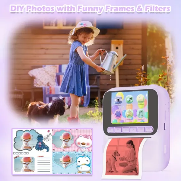 Appareil photo instantané enfant 48MP avec impression thermique et carte 32Go