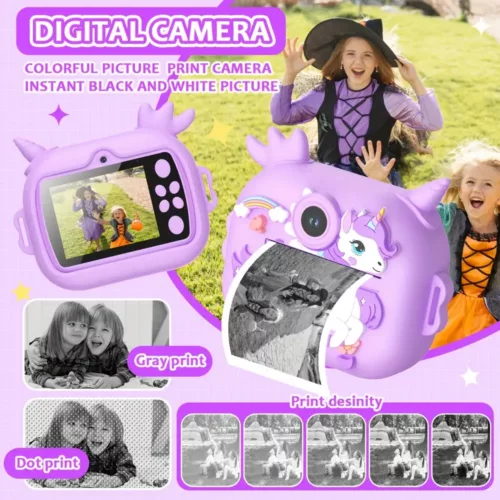 Appareil photo instantané enfant avec impression thermique – licorne ludique 48MP