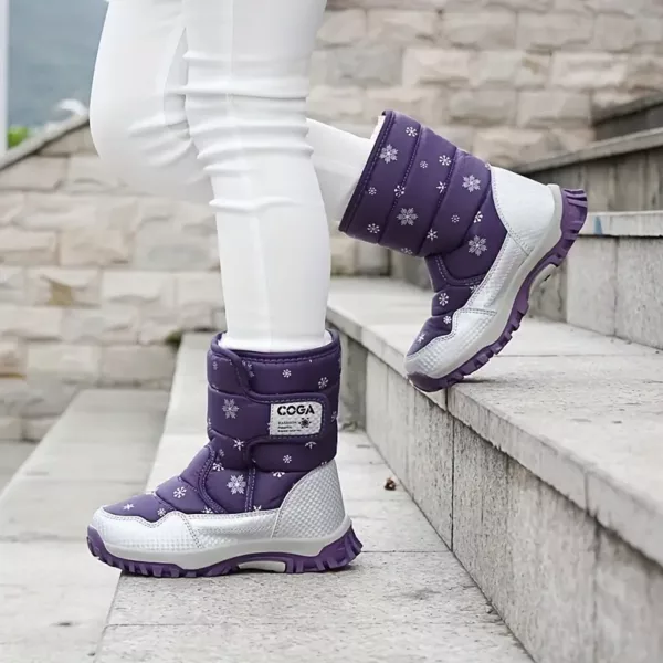 Bottes de neige enfant imperméables avec doublure chaude et motif flocon